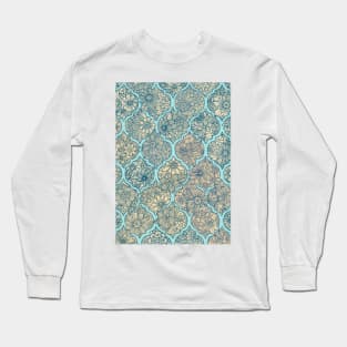 Moroccan Floral Lattice Arrangement - aqua / teal Long Sleeve T-Shirt